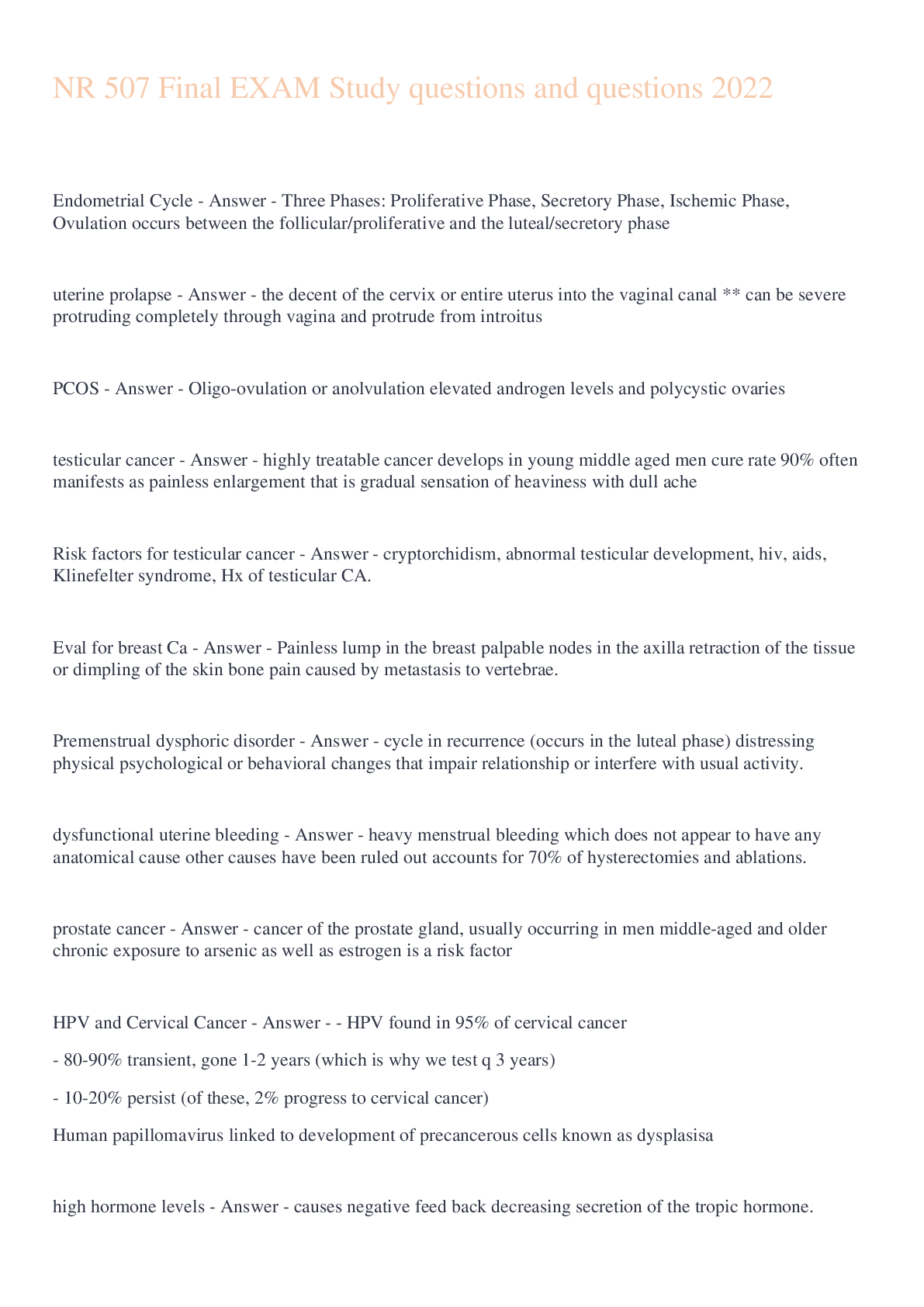 Preview image of NR 507 Final EXAM Study questions document